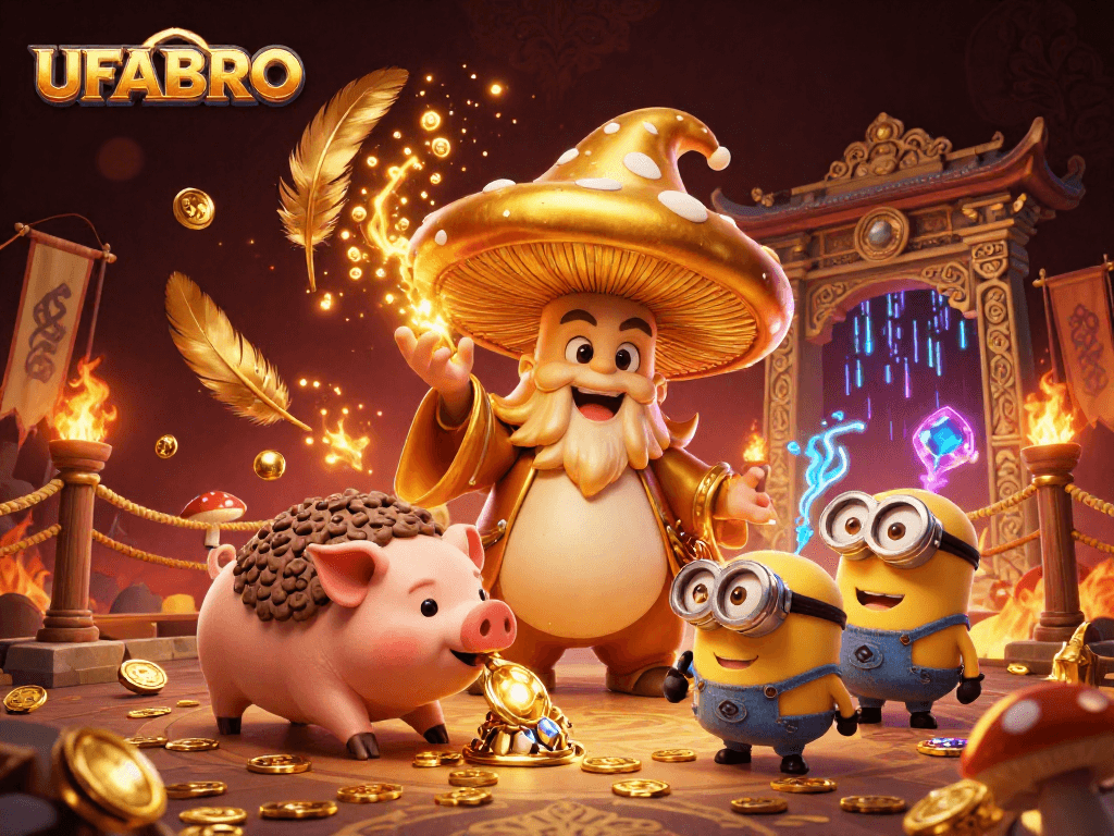 Experience thrilling bets at UFABRO with magical treasures and casino excitement in a vibrant 3D scene.