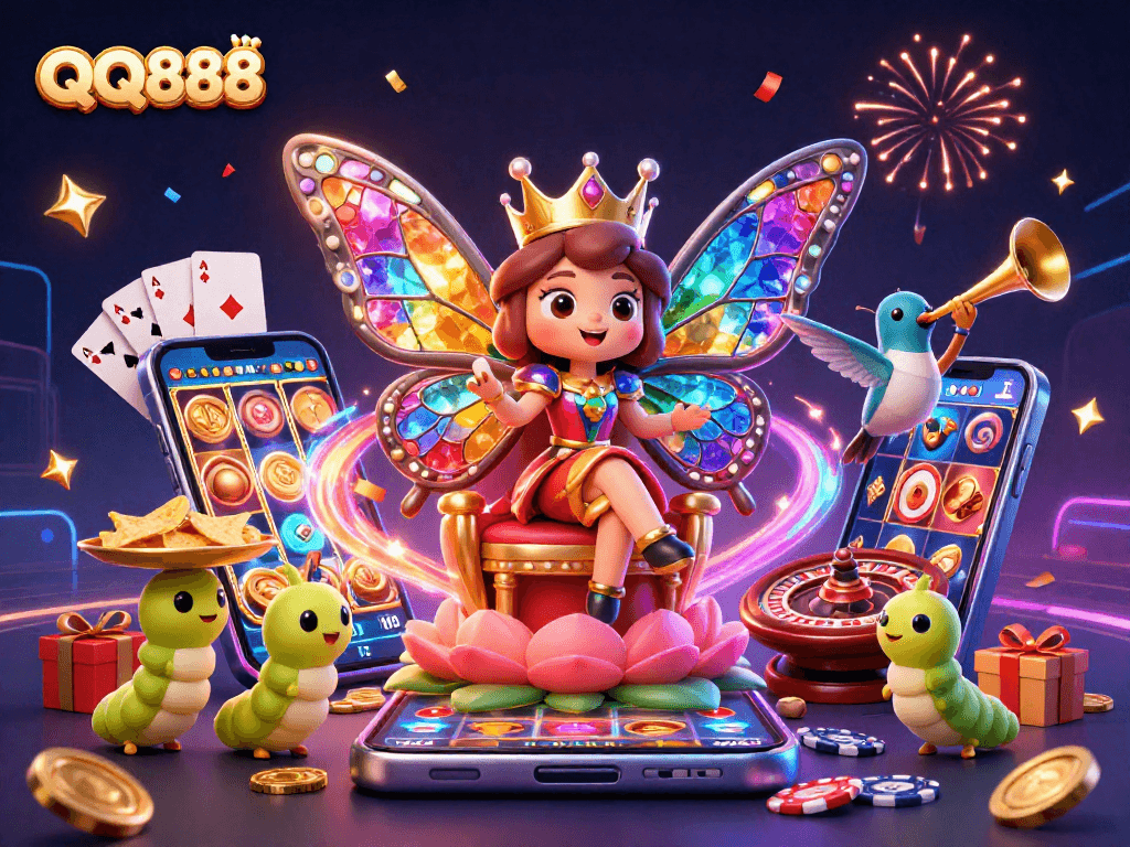 Engage with QQ888 for thrilling online casino experiences and vibrant gaming visuals featuring captivating characters.