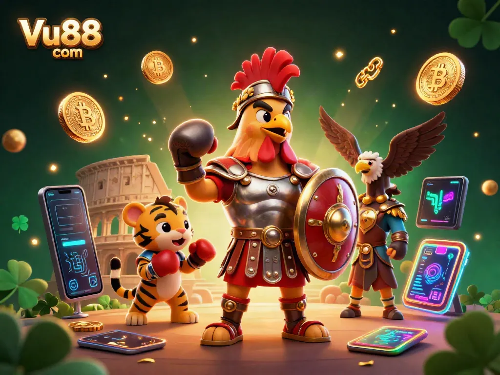 Engage in thrilling gameplay at Vu88 com with vibrant casino elements and 3D characters.