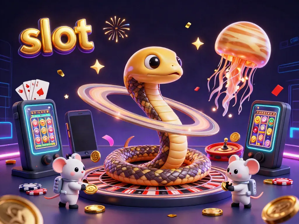 Experience the excitement of slot gameplay with an astronaut mice party in a cosmic casino scene.