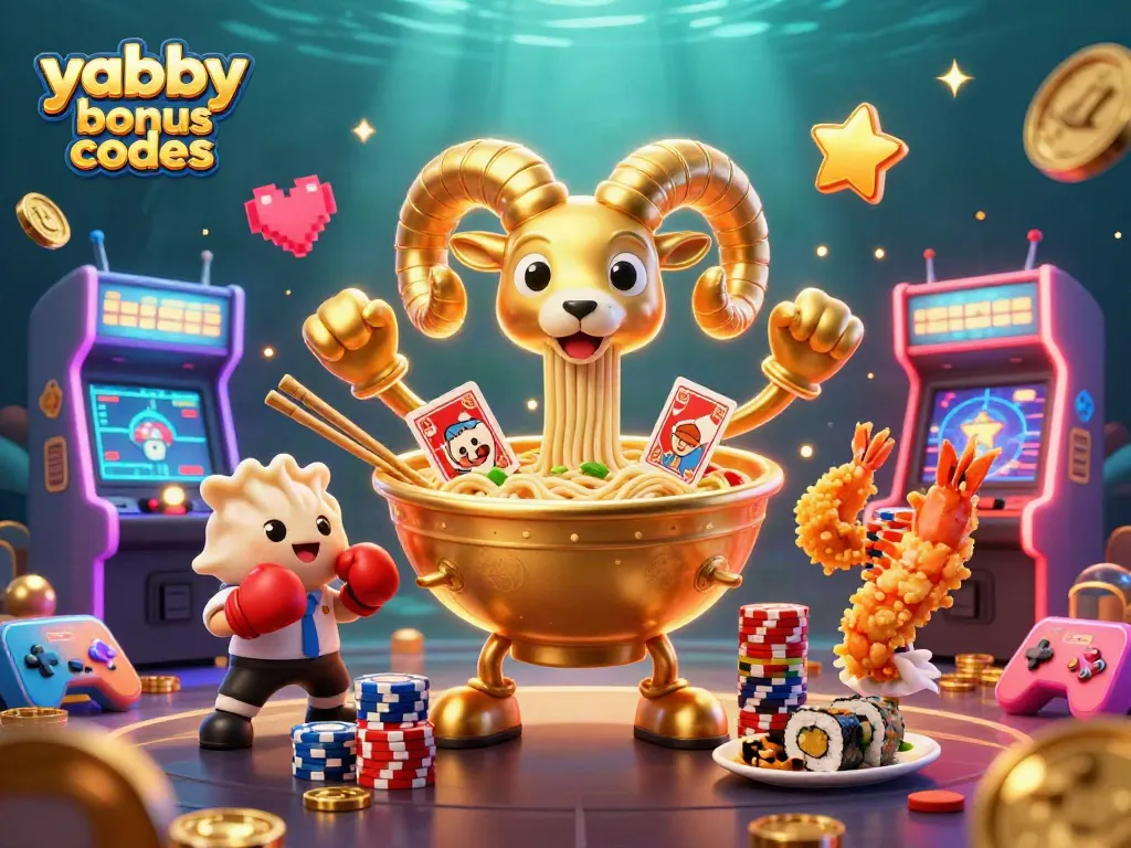 Engage with exciting yabby casino bonus codes while enjoying vibrant casino-themed 3D characters and elements.