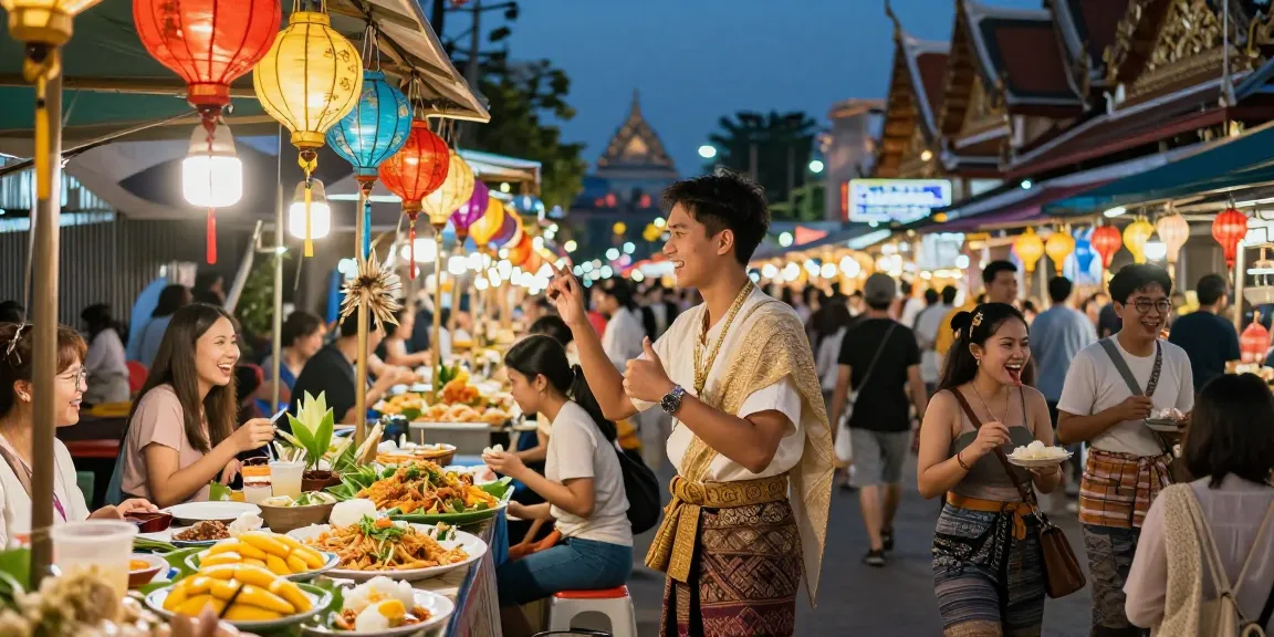 Pengunjung festival budaya di Thailand menikmati makanan jalanan sambil merayakan slot thailand.