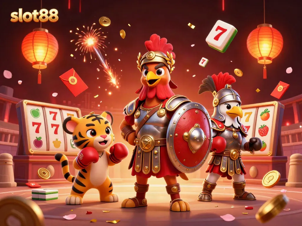 Experience the excitement of slot88 with vibrant casino elements and dynamic characters.