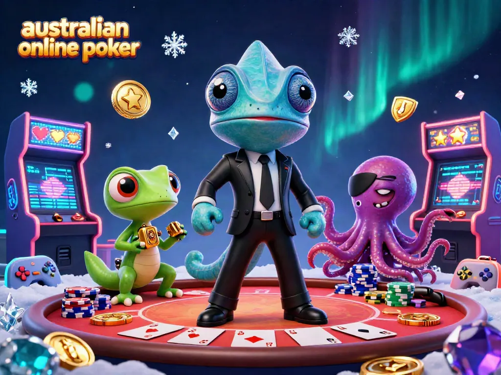 Experience the excitement of australian online poker with cartoon characters at a vibrant casino.