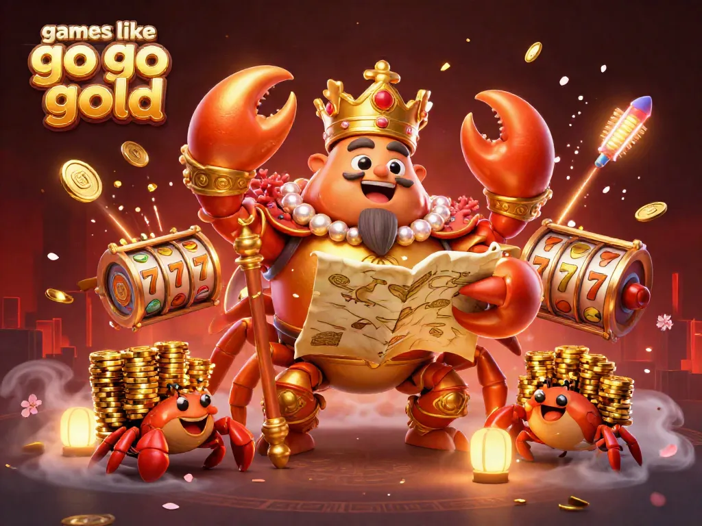 Engage with vibrant games like go go gold in this dynamic 3D casino scene featuring a golden crab emperor.