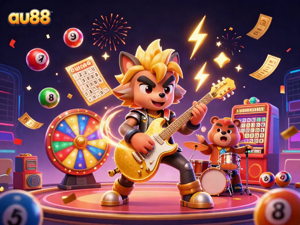 Experience the excitement at au88 with dynamic gaming elements showcased in a vibrant 3D casino scene.