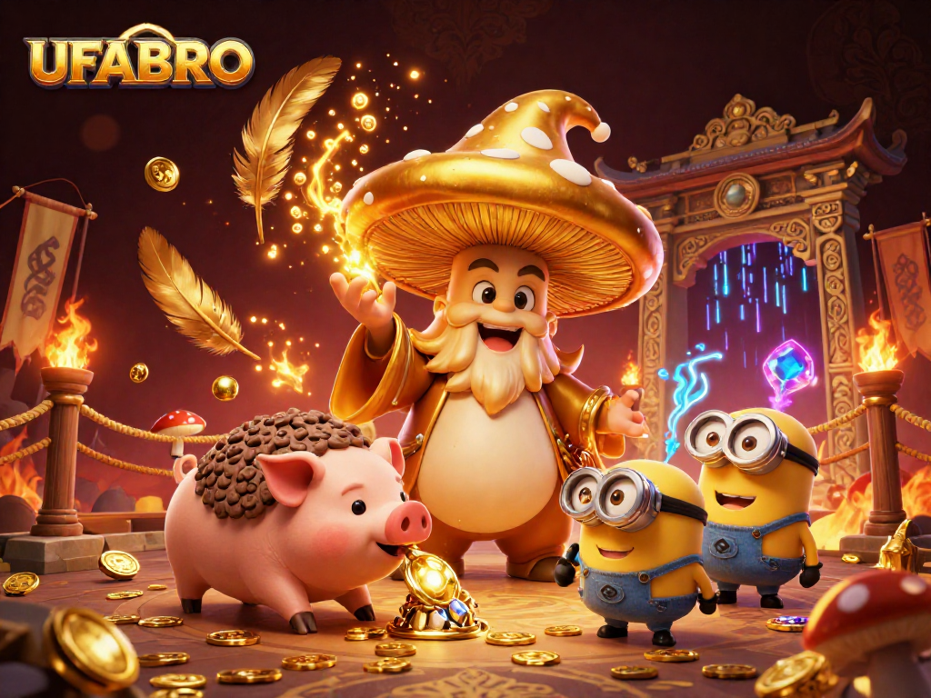 Experience thrilling bets at UFABRO with magical treasures and casino excitement in a vibrant 3D scene.