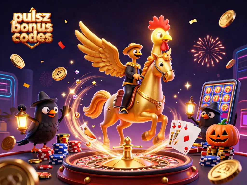 Win exciting rewards with pulsz bonus codes featuring vibrant casino elements and colorful characters.
