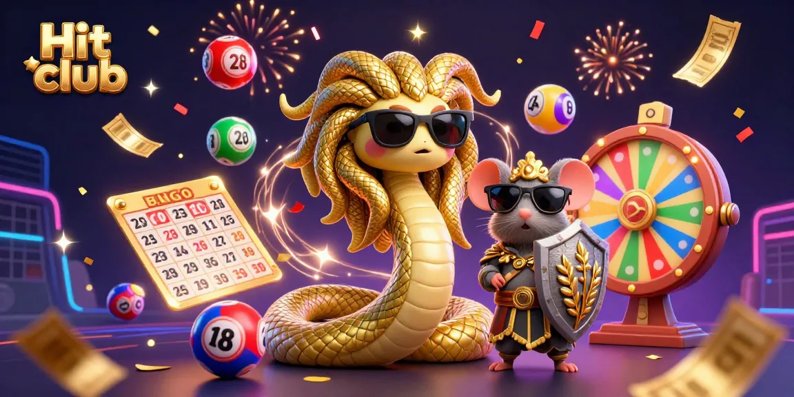Experience the thrill of the Hit club with a vibrant 3D casino illustration featuring lucky lottery balls and festive celebrations.