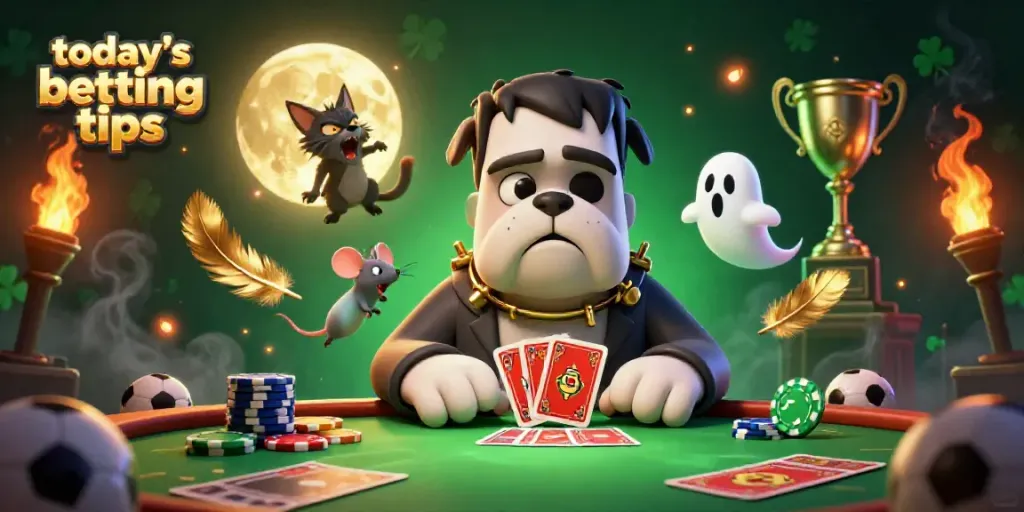 Engage with today's betting tips through a vibrant 3D scene featuring a Frankenstein bulldog, ghost mouse, and werewolf kitten.