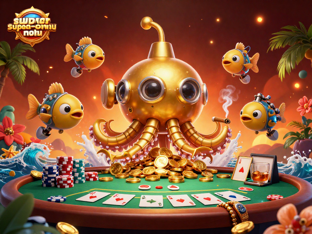 Experience the excitement of superace-nohu with a vibrant 3D casino scene featuring poker elements.