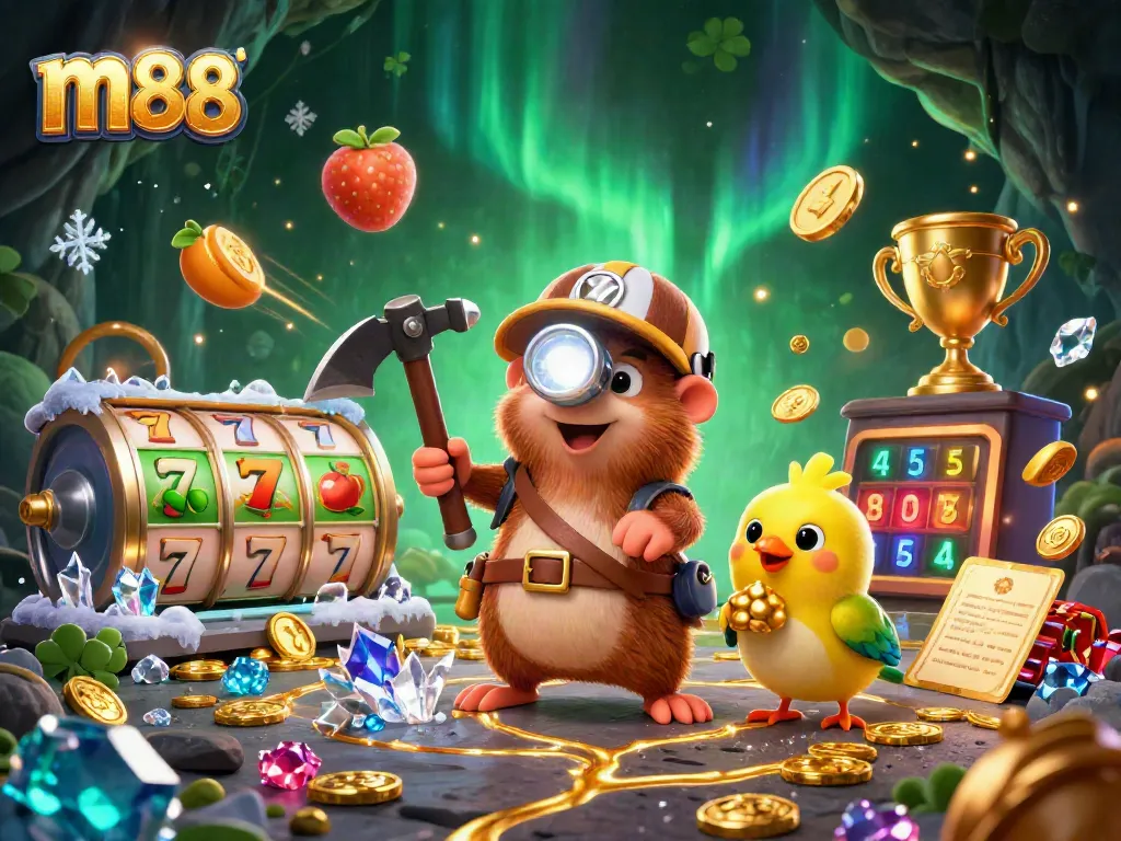 Experience the excitement of m88 with a vibrant casino illustration featuring dynamic treasures.