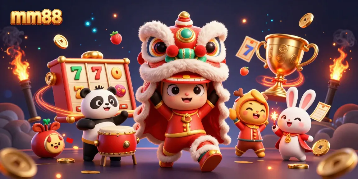 Engage in thrilling mm88 slot games with vibrant characters and exciting jackpots in this 3D illustration.