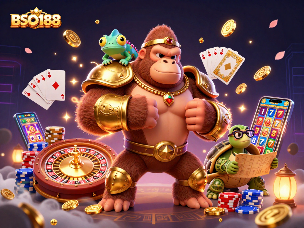 Engage with BSO188, experiencing a vibrant 3D casino realm filled with dynamic characters and exciting game elements.
