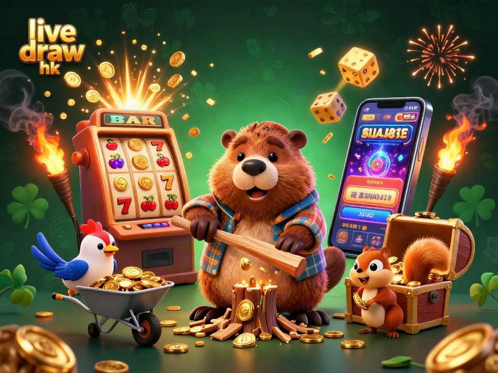 Win with live draw hk as the beaver brings fortune in this vibrant 3D casino scene with golden coins.