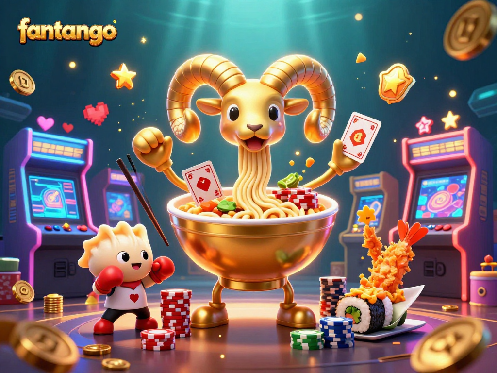Engage in the fun of fantango with vibrant 3D casino characters and arcade elements stacked high.