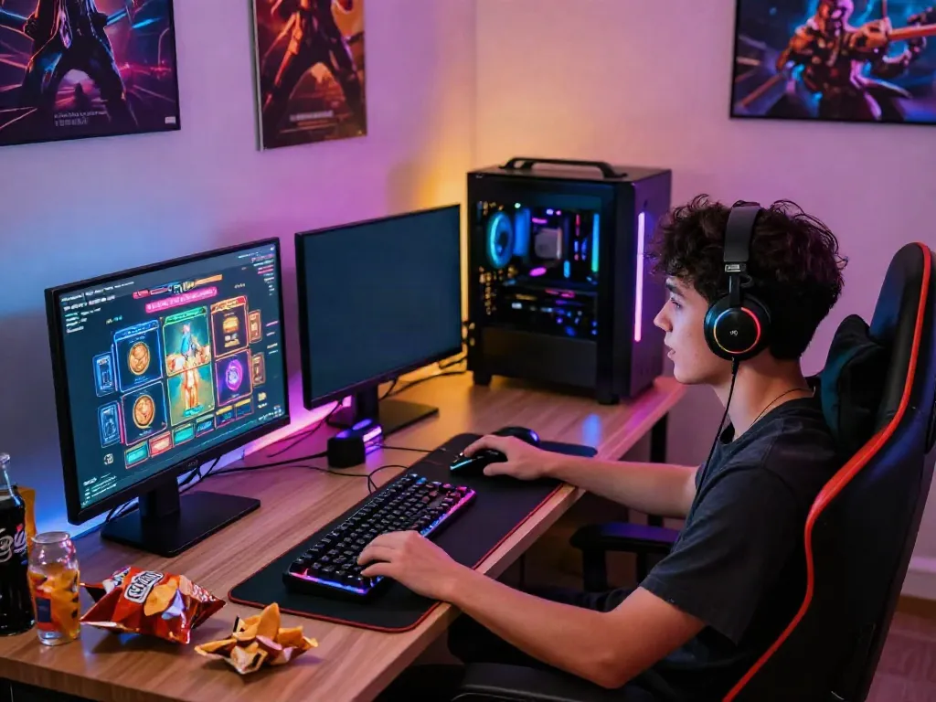 Player enjoying akunjp gaming experience in a cozy home setup.