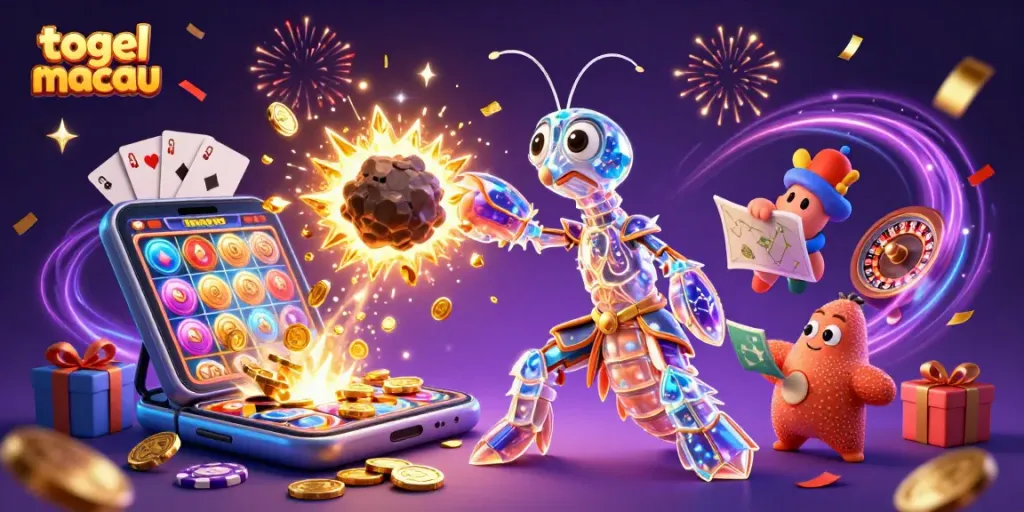 Engage in exciting togel macau games with a vibrant 3D illustration featuring galactic characters.
