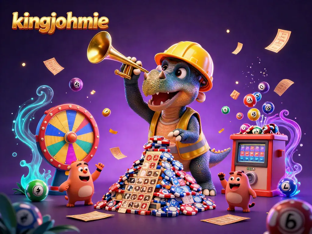 Engage with kingjohnnie's vibrant gaming scene featuring a triceratops building poker chips.