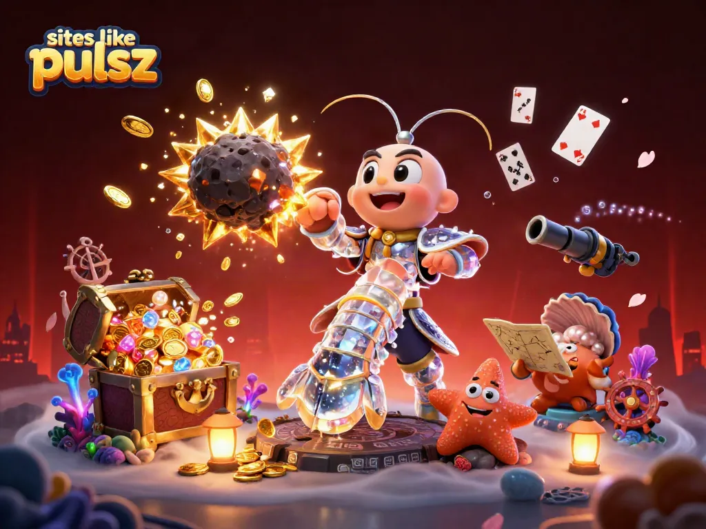Engage with sites like pulsz featuring an exciting 3D casino scene with vibrant elements and characters.
