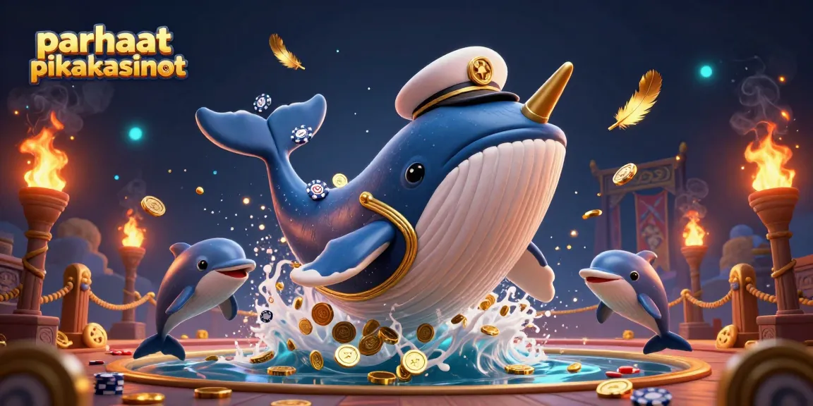 Experience the excitement of parhaat pikakasinot with a whimsical 3D illustration featuring a captain whale and playful dolphins.