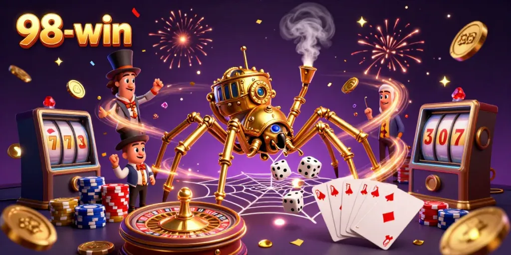 Experience captivating gaming action at 98-win with vibrant visuals and dynamic casino elements.