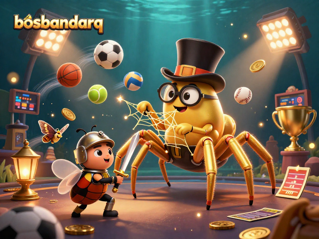 Engage in thrilling games at bosbandarq with vibrant casino action featuring dynamic characters and gold elements.