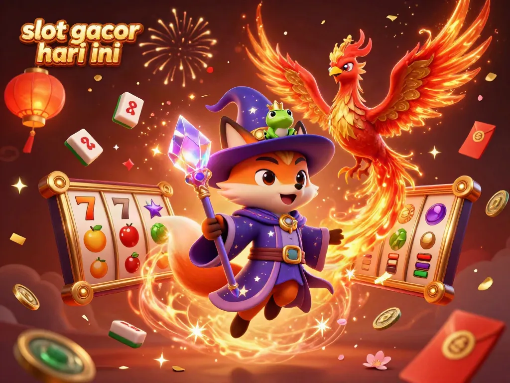 Experience vibrant action in slots with slot gacor hari ini featuring a wizard, phoenix, and festive elements.