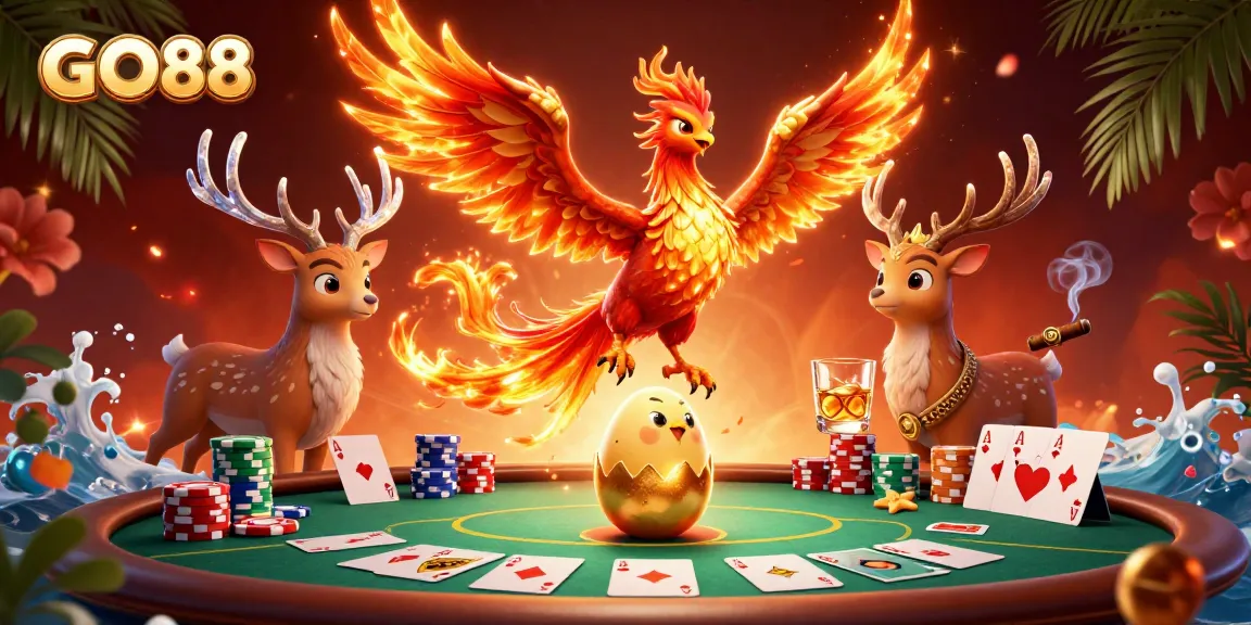 Experience GO88 with vibrant gaming excitement featuring a phoenix and rich poker elements.