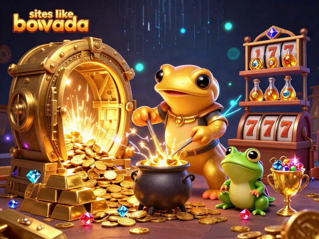 Experience sites like Bovada with golden alchemy and vibrant gaming elements in this rich casino scene.