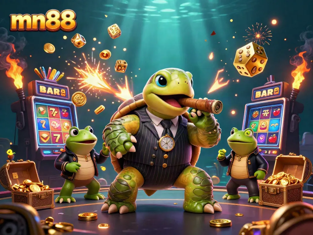 Engage in thrilling gameplay with mn88's stunning casino atmosphere featuring a lively scene with unique characters.