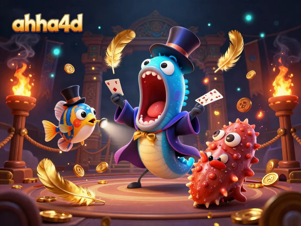 Engage with ahha4d's thrilling card magic performance in a dynamic underwater casino scene.