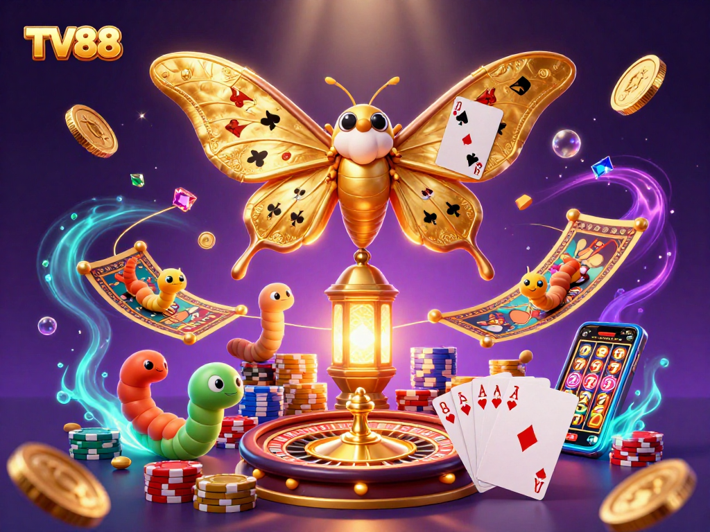 Experience the excitement of casino games and slots at TV88 with immersive 3D visuals and vibrant scenes.