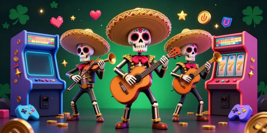 Experience dynamic gameplay with pakde4d in this vibrant Day of the Dead mariachis illustration.