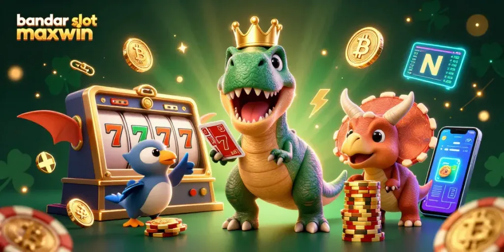 Permainan menarik bandar slot maxwin dengan karakter lucu dan elemen slot terlihat dinamis
