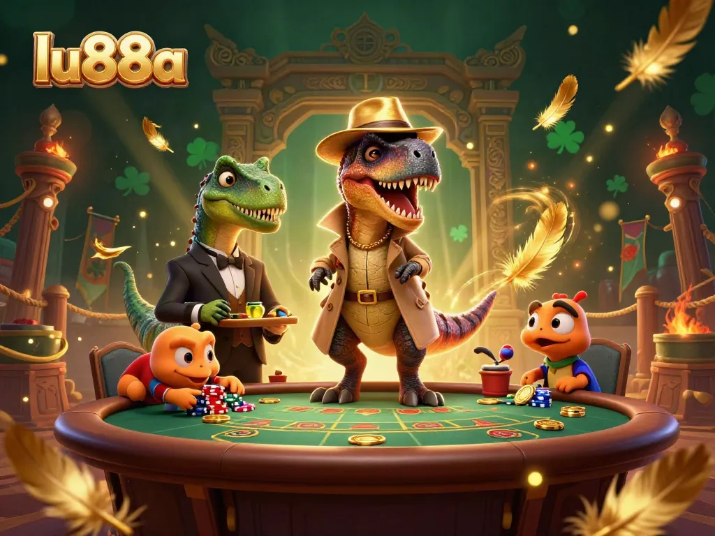Experience the thrill of gambling with lu88a's unique dinosaur-themed blackjack table.