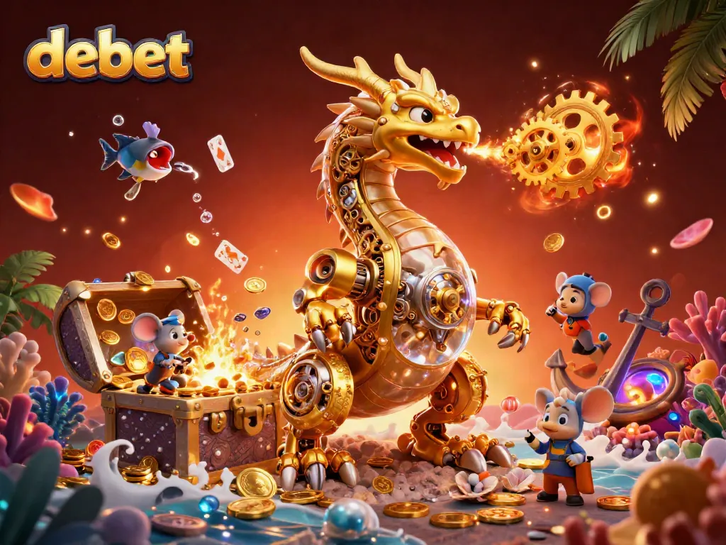 Experience thrilling adventures with debet's vibrant 3D dragon and casino elements in a captivating underwater scene.