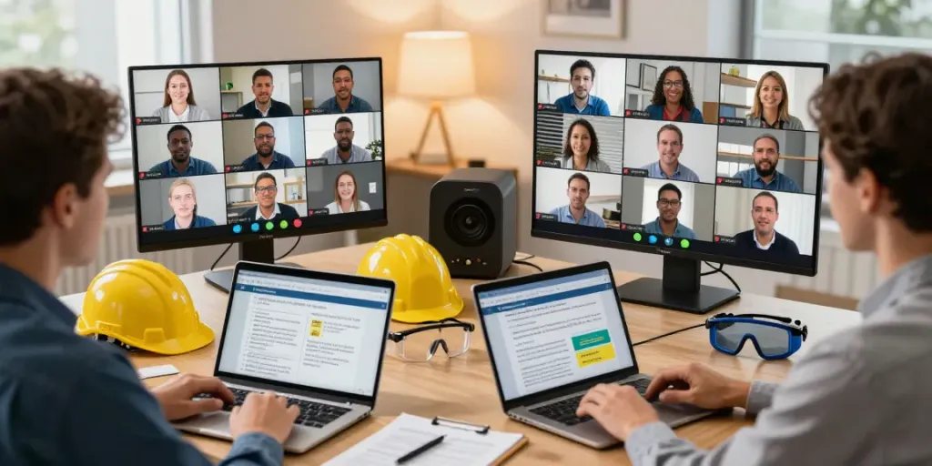 NVQ Level 6 in Saudi Arabia virtual training session highlighting engaged professionals and safety materials