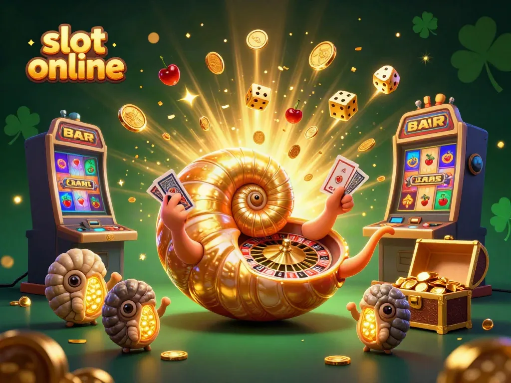 Slot online menampilkan karakter kartun yang menghidupkan permainan kasino dengan simbol jackpot dan koin berkilau.