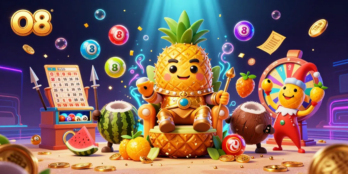 Experience the excitement of gaming with O8's vibrant casino illustration filled with dynamic lottery elements.