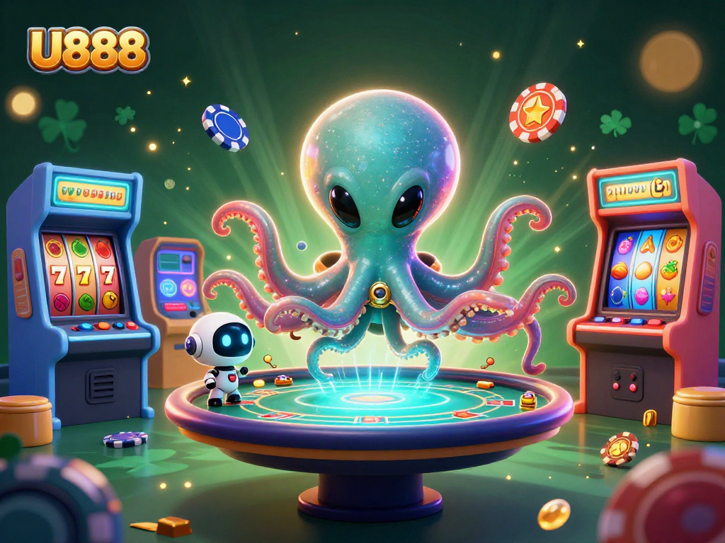 Engage in thrilling poker action at U888 with a cosmic octopus and robotic sidekick.