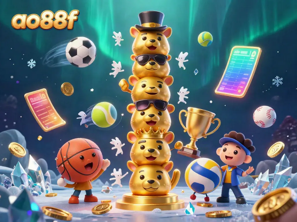 Engage with ao88f in an exciting 3D casino scene featuring vibrant game elements.