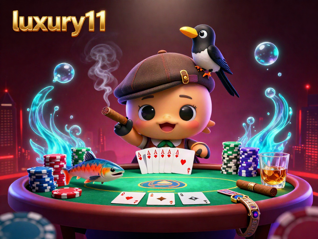 Engage in the vibrant world of luxury111 with a playful Nessie and poker elements in a lively casino scene.