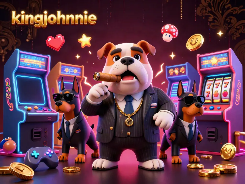 Engage with kingjohnnie's vibrant casino atmosphere featuring a mafia bulldog and bodyguards.