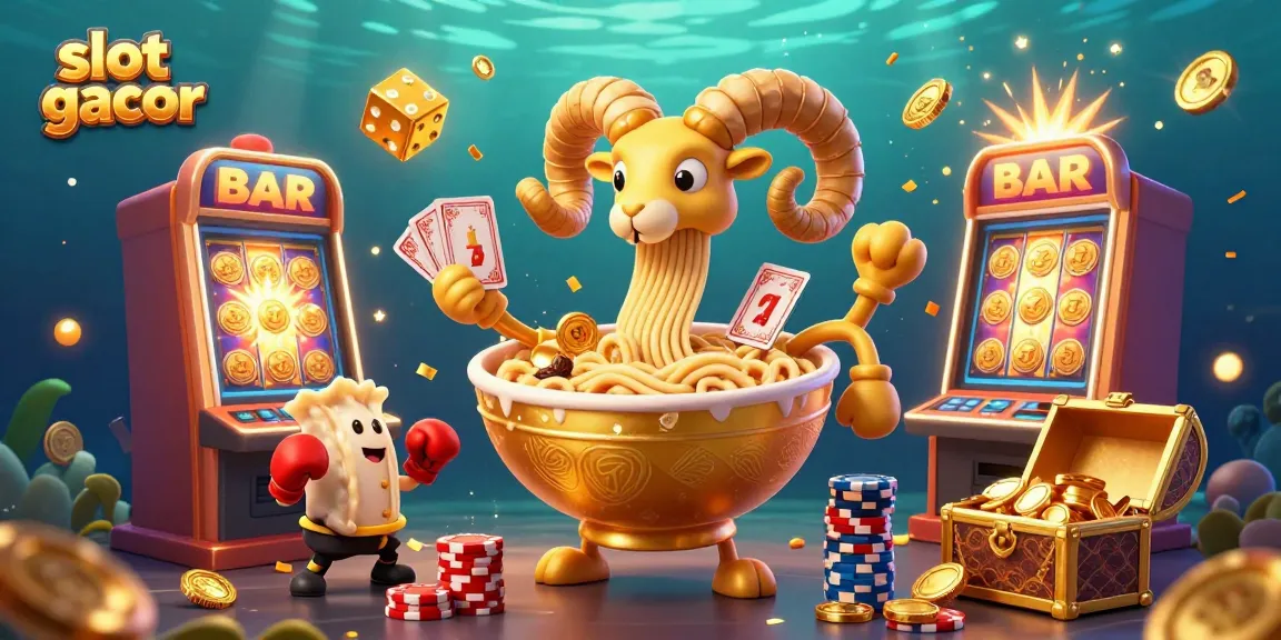 Menangkan slot gacor dengan kerumunan karakter kartun 3D dalam ilustrasi kasino yang penuh warna.