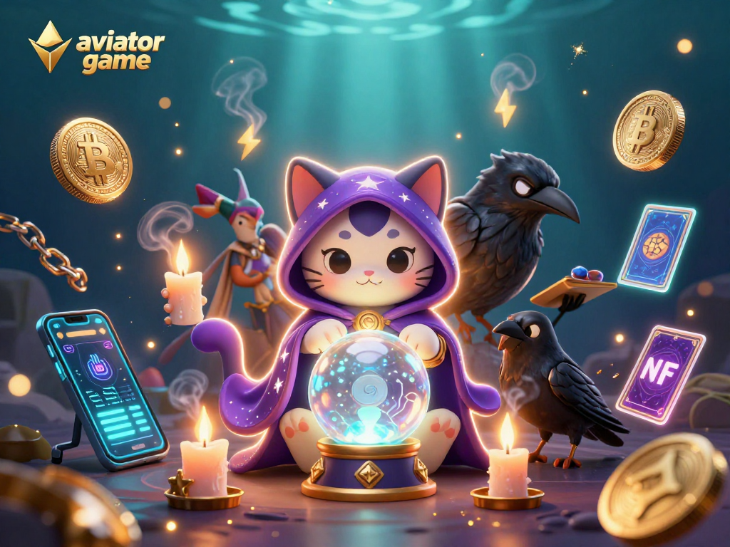 Experience the aviator game in this enchanting scene filled with mystical symbols and dynamic gaming elements.