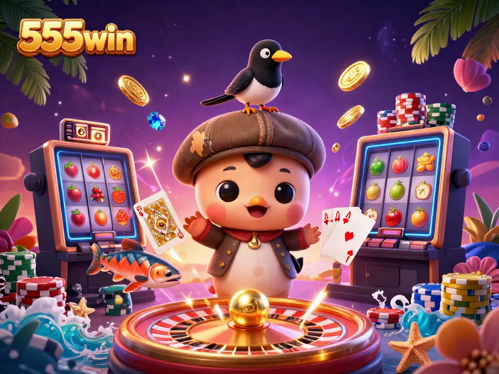 Experience the thrill of 555win with a playful Nessie and dazzling casino elements.