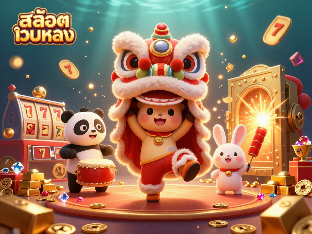 Play สล็อตเว็บตรง games with vibrant characters in this 3D casino illustration full of treasures and excitement.