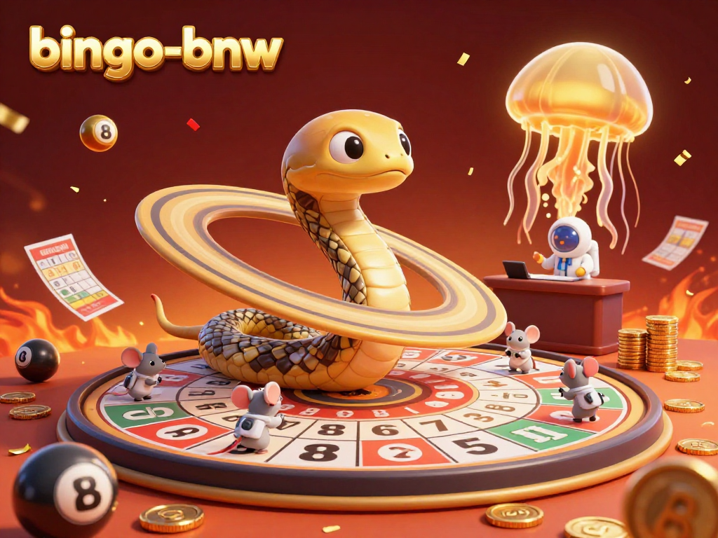 Engage with bingo-bnw as astronaut mice place bets in a colorful bingo-themed scene featuring dynamic cosmic elements.