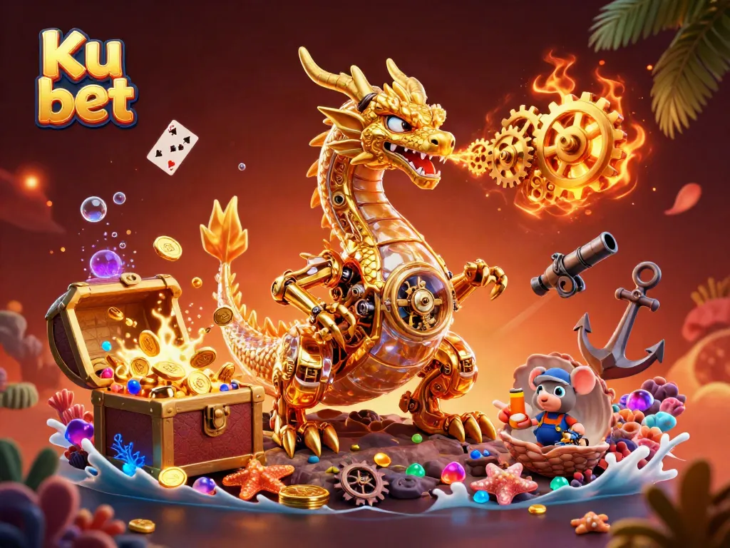 Bet on your fortune with Ku bet featuring a dragon and treasures in a vibrant casino setting.